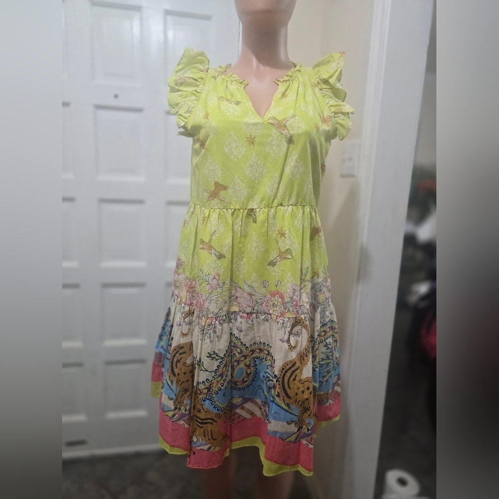 Vibrant Multicolor Mini Dress with Ruffle Sleeves